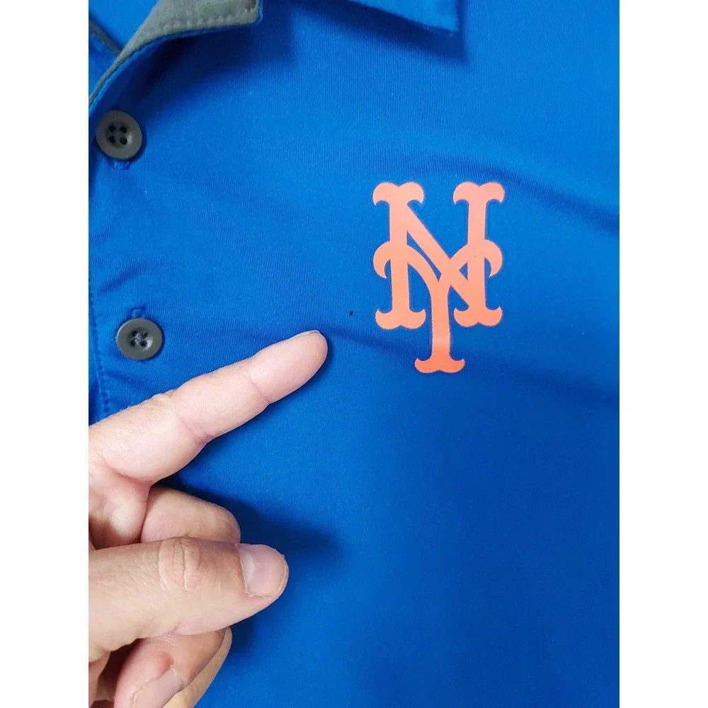 New York Mets Polo Shirt Mens Large Nike MLB Dri Fit Blue Performance Jersey L